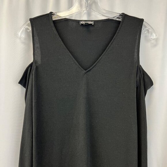 Express Womens Cold Shoulder Long Sleeve V-Neck Blouse Black XS - Picture 2 of 8